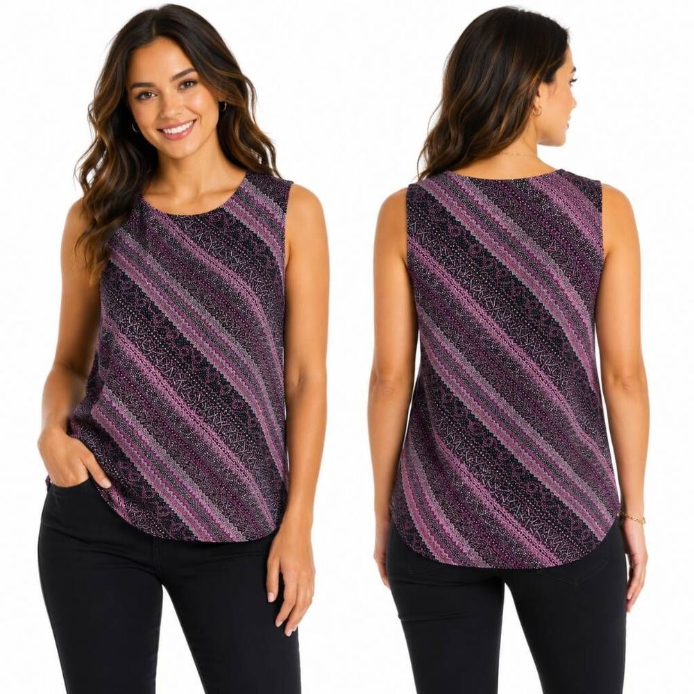 Picadilly Metallic Pink Black Sleeveless Tunic M